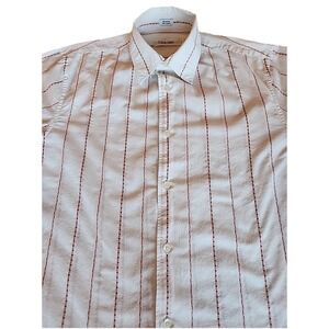 Calvin Klein Mens Button Shirt M Embroidered White Floral Stripe Western Casual